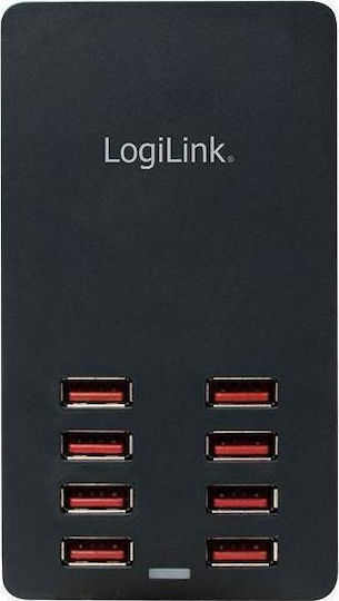 LogiLink Charging Stand with 8 USB-A Ports 44W in Black color (PA0140)