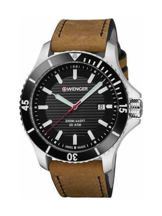 Wenger Seaforce Battery Watch with Leather Strap Brown