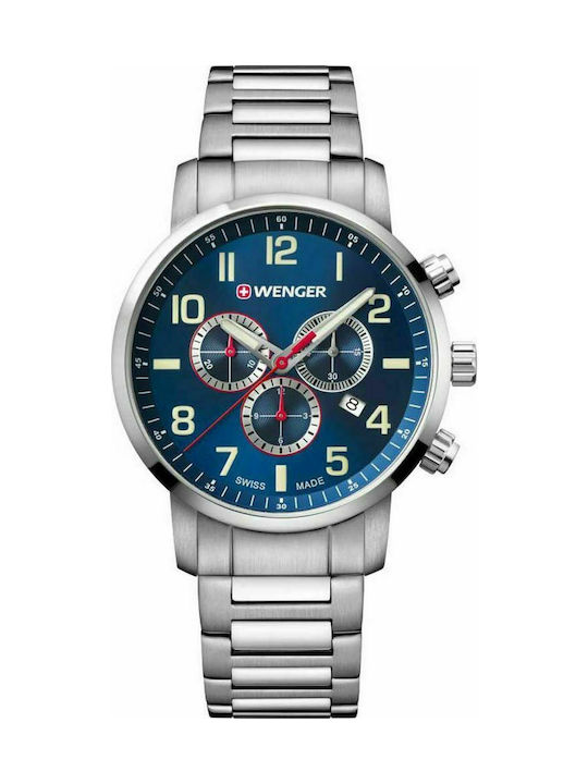 Wenger Attitude Watch Chronograph Battery with Silver Metal Bracelet