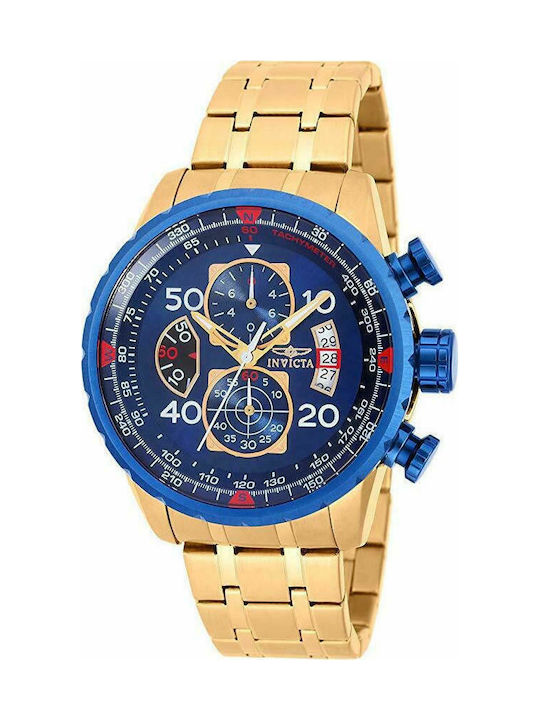 Invicta Watch Chronograph Battery with Gold Metal Bracelet 19173