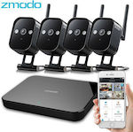 Zmodo Surveillance System KW1001-04 4 Cameras Wireless Cameras IP 720P with Recorder NVR