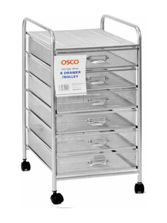 Office Storage Metal Drawer with Wheels & Drawers Ασημί L38xW29xH60.5cm