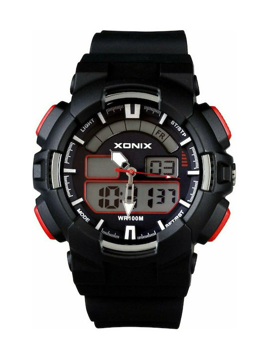 Xonix Αναλογικό/Ψηφιακό Ρολόι Χρονογράφος Μπαταρίας με Καουτσούκ Λουράκι σε Μαύρο χρώμα