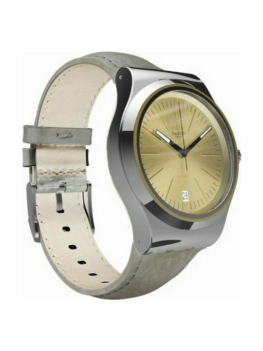 Swatch Sistem Sand Watch Automatic with Gray Leather Strap