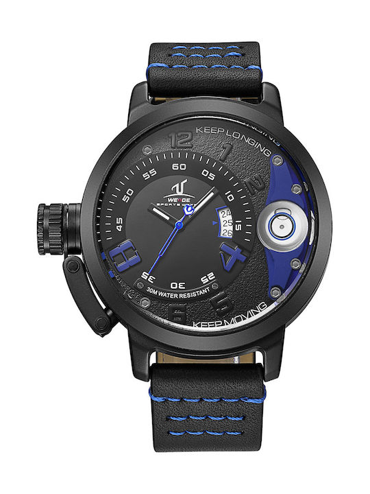 Weide Men's Watch 47mm Battery with Black Leather Strap