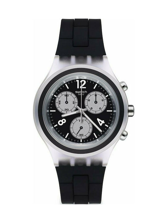 Swatch Eleblack Uhr Chronograph mit Schwarz Kautschukarmband
