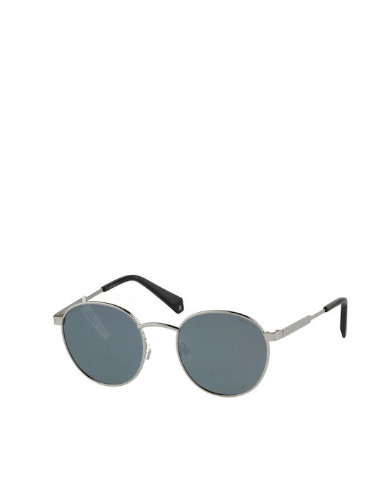 Polaroid Unisex Sonnenbrille mit Silber Metall Gestell und Blau Polarisiert Spiegel Linse PLD2053/S 010/EX