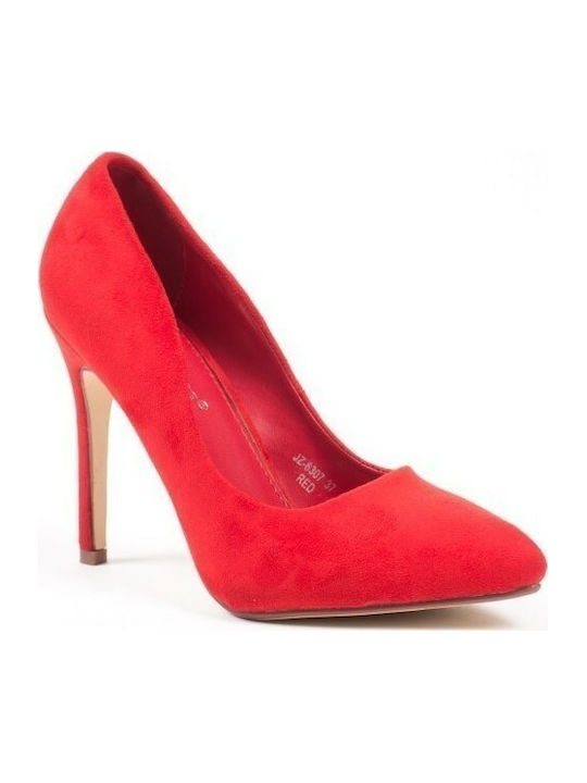 Ideal Shoes Suede Pointed Toe Stiletto Red High Heels