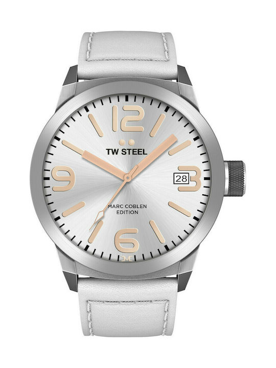 TW Steel Uhr Batterie mit Weiß Lederarmband TWMC44