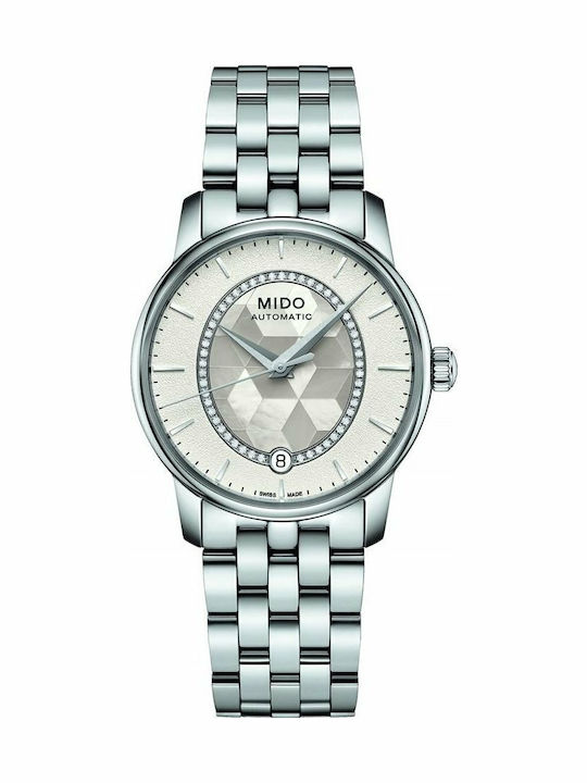 Mido Baroncelli II Γυναικείο Ρολόι 33mm Αυτόματο με Ασημί Μεταλλικό Μπρασελέ