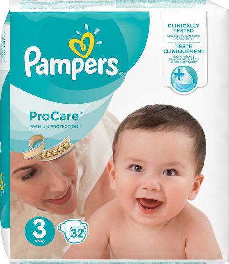 Pampers Πάνες με Αυτοκόλλητο Pro Care Premium Protection No. 3 για 5-9kg 32τμχ