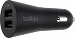 Belkin Φορτιστής Αυτοκινήτου Μαύρος Συνολικής Έντασης 2.4A με Θύρες: 2xUSB