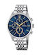 Festina Montre Ανδρικό Ρολόι 43mm Χρονογράφος Μπαταρίας με Ασημί Μεταλλικό Μπρασελέ