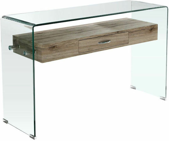 Glasser Wood Consolă din Lemn și Sticlă Stejar L120xL40xH75buc Glasser Wood Consolă din Lemn și Sticlă Stejar L120xL40xH75buc