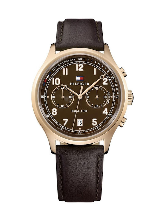 Tommy Hilfiger Emerson Watch Chronograph Battery with Brown Leather Strap