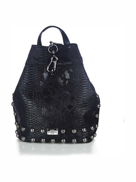 Black n' Metal Croco Pattern Damentasche Rucksack Black With Silver Grommet