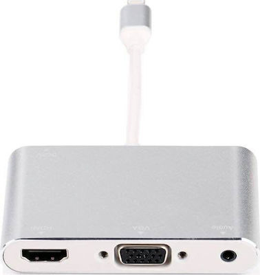 Convertor Fulgerul masculin în 3.5mm / HDMI / VGA feminin Argint