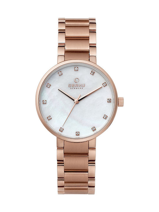 Obaku Дамски Часовник 34mm Кварцов с Розово Злато Метална Верижка