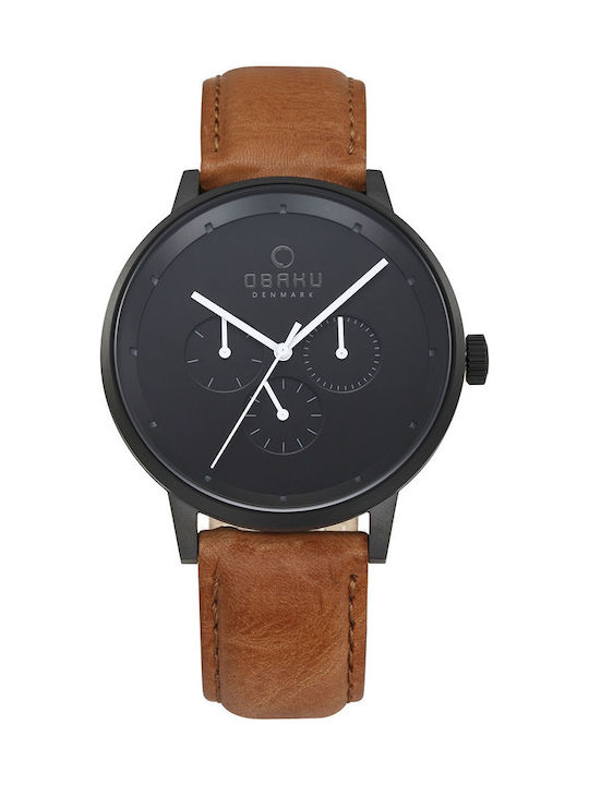 Obaku Watch Chronograph Battery with Brown Leather Strap V208GMBBRZ