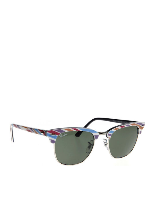 Ray Ban Clubmaster Sunglasses with Multicolour Frame and Green Lens RB3016 1014