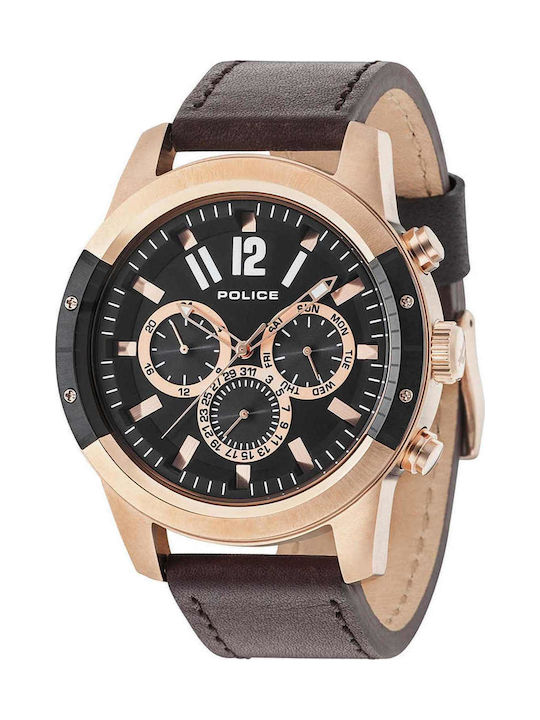 Police Watch Chronograph Battery with Brown Leather Strap PL14528JSRB-02