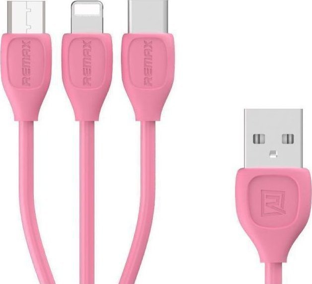 Remax Regular USB to Lightning / TypeC / micro USB Cable Ροζ 1m (Lesu