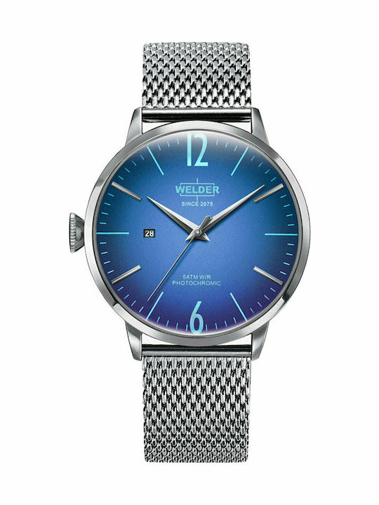 Welder Ανδρικό Ρολόι 45mm Μπαταρίας με Ασημί Μεταλλικό Μπρασελέ