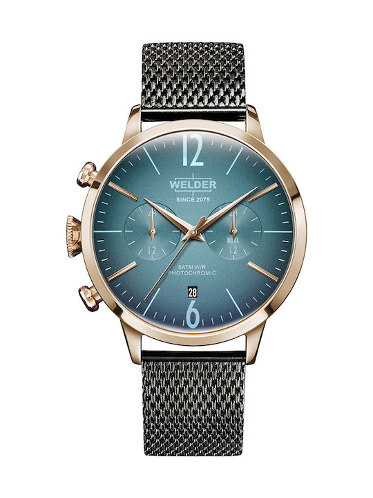 Welder Ανδρικό Ρολόι 42mm Χρονογράφος Μπαταρίας με Μαύρο Μεταλλικό Μπρασελέ