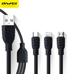 Awei CL-986 Regular USB to micro USB / Type-C / Lightning Cable Μαύρο 1m