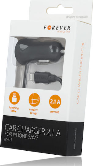 Forever M01 Car charger iPhone 5/6/7 2.1A Car Charger 2.1A with Cable Lightning Black Color