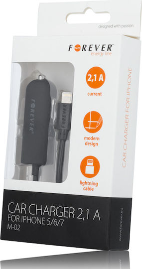 Forever M02 Car Charger 2.1A with Cable Lightning Black Color