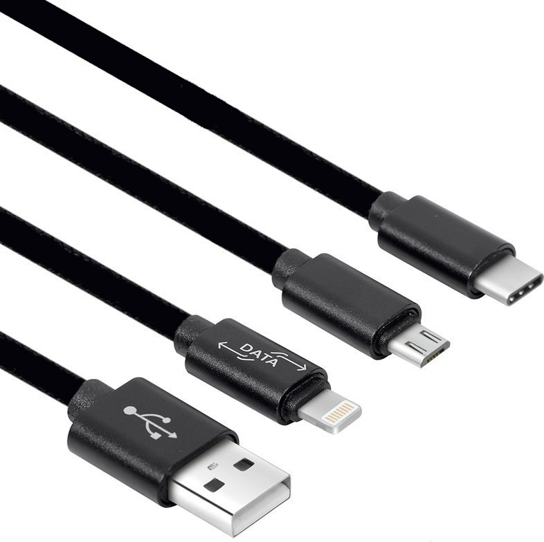 Powertech Regular USB to Lightning / Type-C / micro USB Cable Μαύρο 0 .