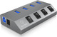 Icy Box USB 3.0 4 Port Hub with USB-A Connection & Charging Port and External Power Supply Silver
