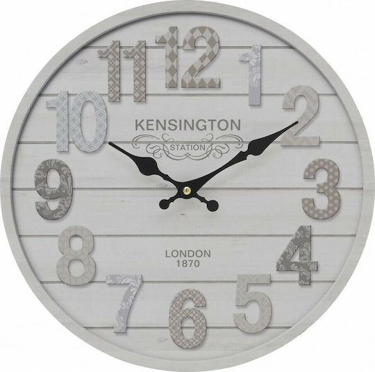 Inart Wooden Ecru Wall Clock Ø34cm