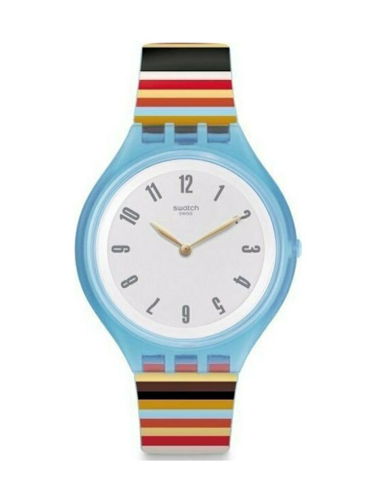 Swatch Skinstripes Uhr mit Blau Kautschukarmband