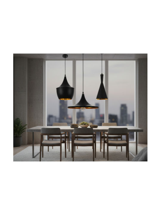 Shanghai Black & Gold Bell Pendant Ceiling Light with E27 Socket 01025 - Set of 3 Pieces