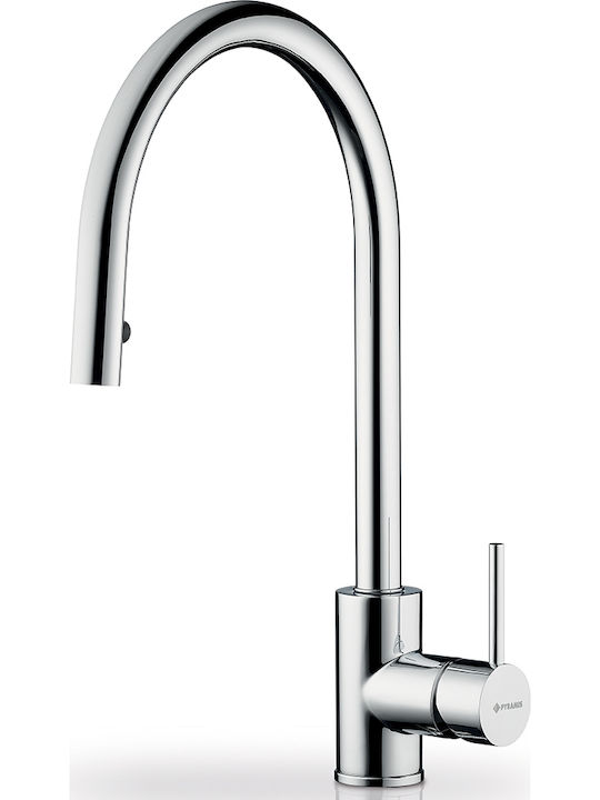 Pyramis Amada Tall Kitchen Counter Faucet with Detachable Shower Inox Silver