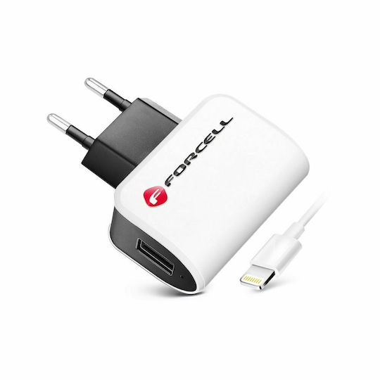 Forcell Ladegerät mit USB-A Anschluss und Kabel Blitzschlag Weißs (5901737416773)