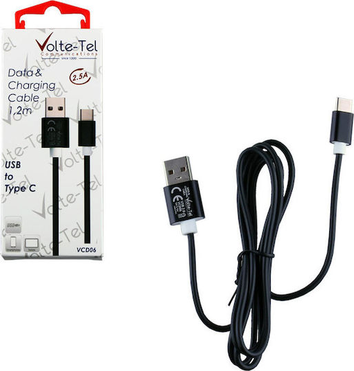 Volte-Tel USB 2.0 Кабел USB-C Мъжки - USB-A Черен 1.2м 8178887