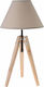 Inart Wooden Table Lamp for Socket E14 with Beige Shade and Base