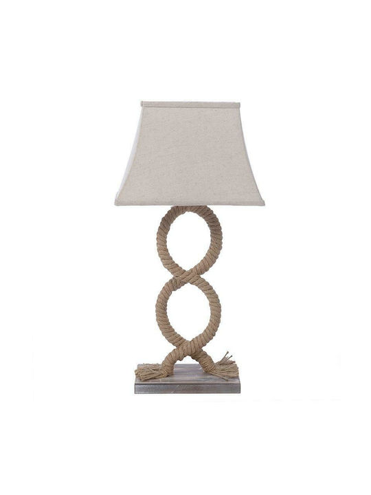 Inart Table Lamp made of Rope for Socket E27 with Beige Shade and Brown Base