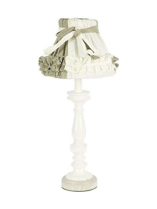 Inart Wood Vintage Table Lamp with Shade and White Base