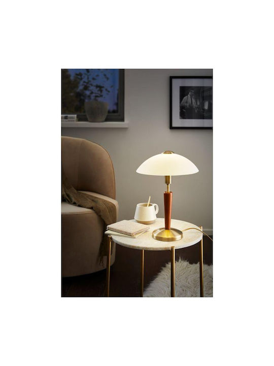 Eglo Holz Vintage Tischlampe für Fassung E14 mit Weiß Schirm und Braun Basis