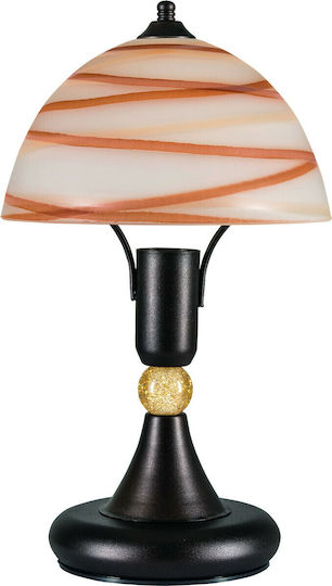 ArkoLight Metall Vintage Tischlampe für Fassung E14 mit Braun Schirm und Schwarz Basis