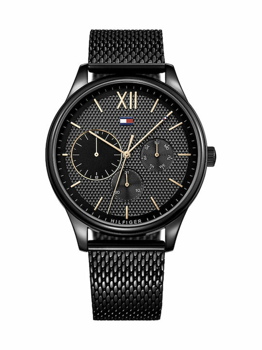 Tommy Hilfiger Damon Ανδρικό Ρολόι 44mm Χρονογράφος Μπαταρίας με Μαύρο Μεταλλικό Μπρασελέ