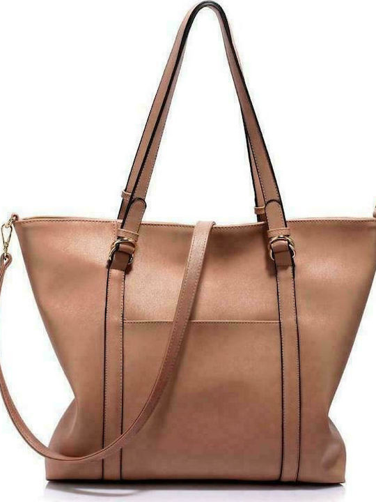 LS Bags LS00413 Γυναικεία Τσάντα Shopper 'Ωμου σε Μπεζ χρώμα