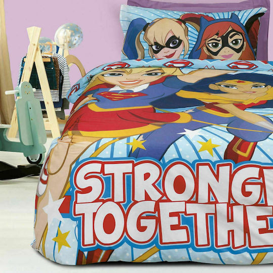 Das Home Sheet Set Single Cotton Super Hero Girls 5005 Light Blue 160x260cm