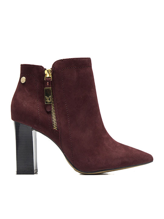 Leder Damen Chelsea Stiefeletten mit hohem Absatz Burgundisch