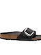 Madrid Big Buckle Oiled Leather Leather Women's Flat Sandals Anatomic in Black Color Narrow Fit