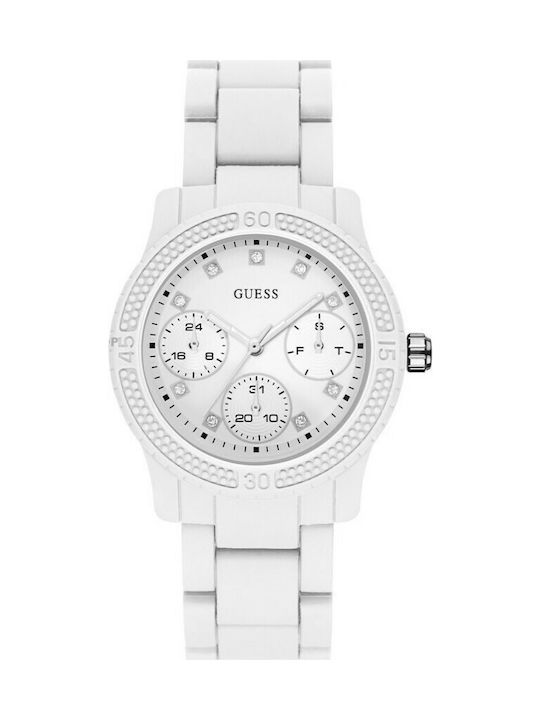 Guess Watch Chronograph with White Rubber Strap W0944L1